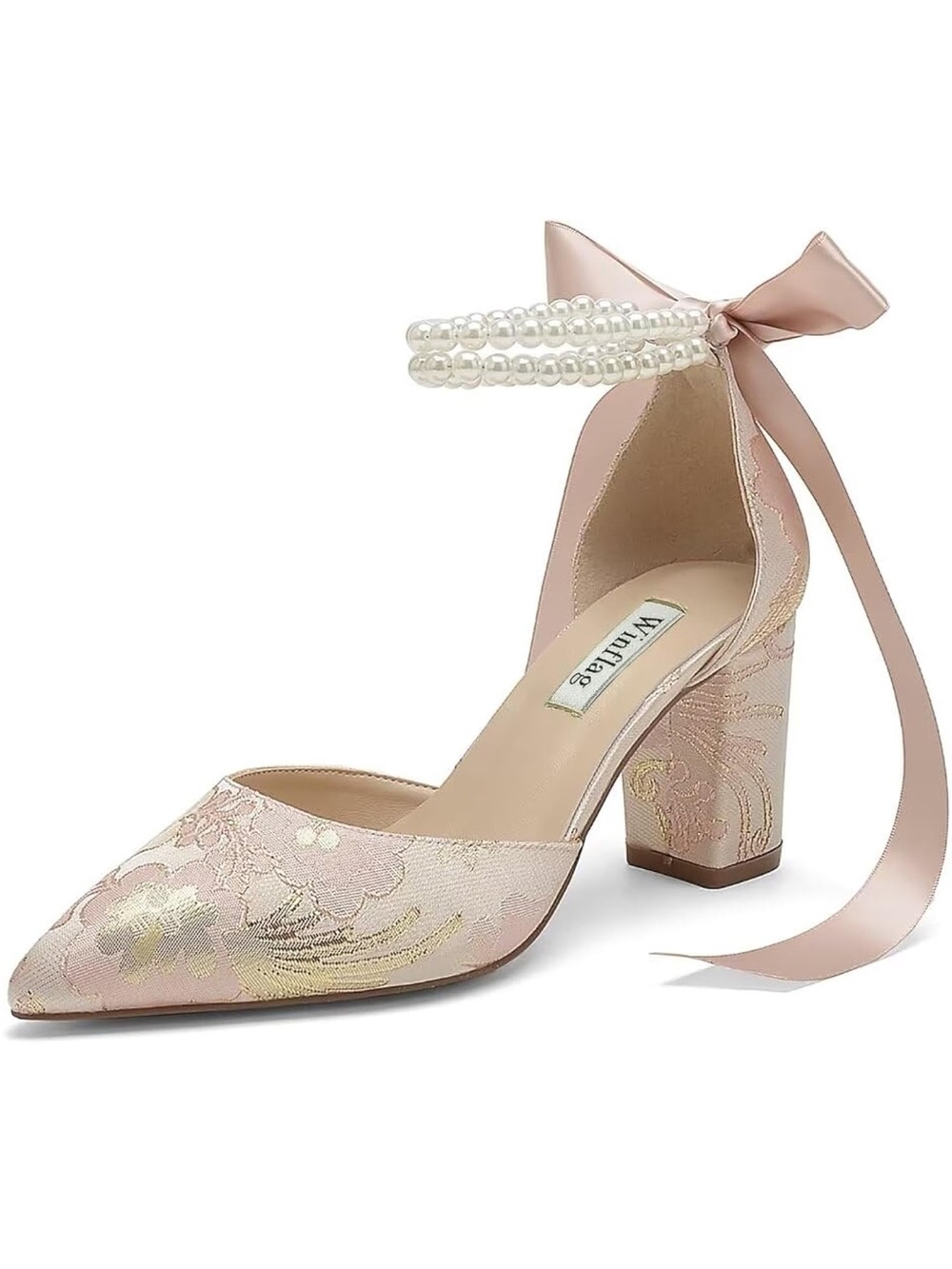 Winflag Blush Pink Pearl-Ankle Block Heel Pump